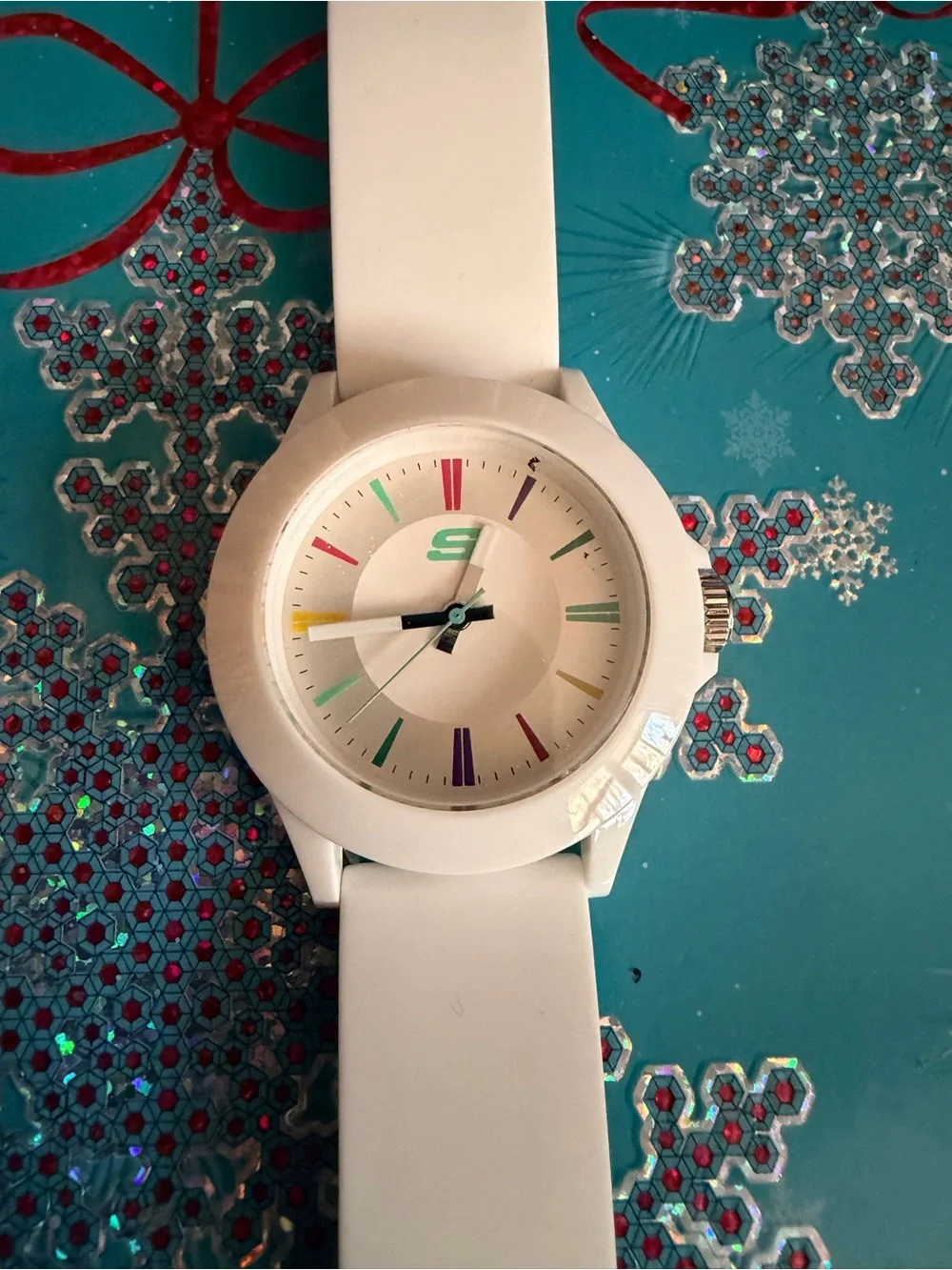 Skechers White Silicone Watch with Rainbow Accents